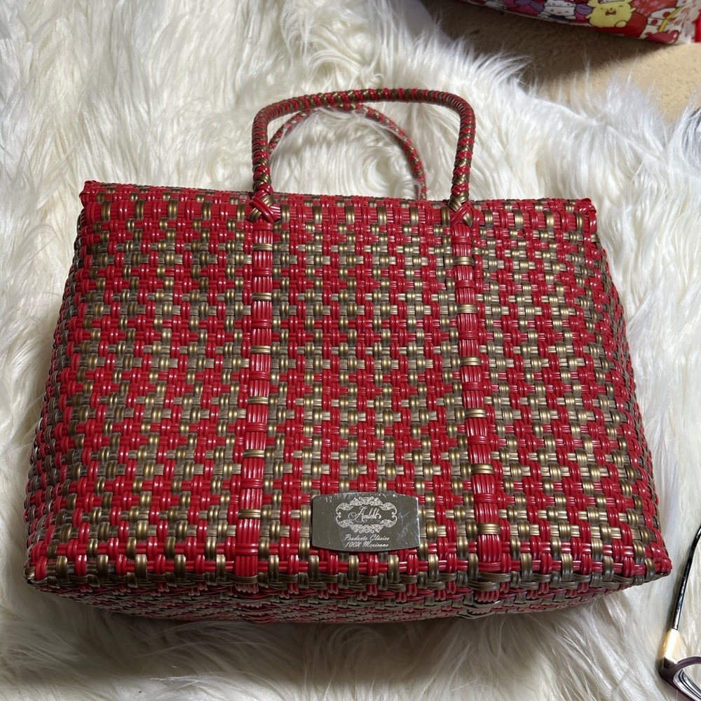 Vibrant Red and Green Geometric Tote Bag